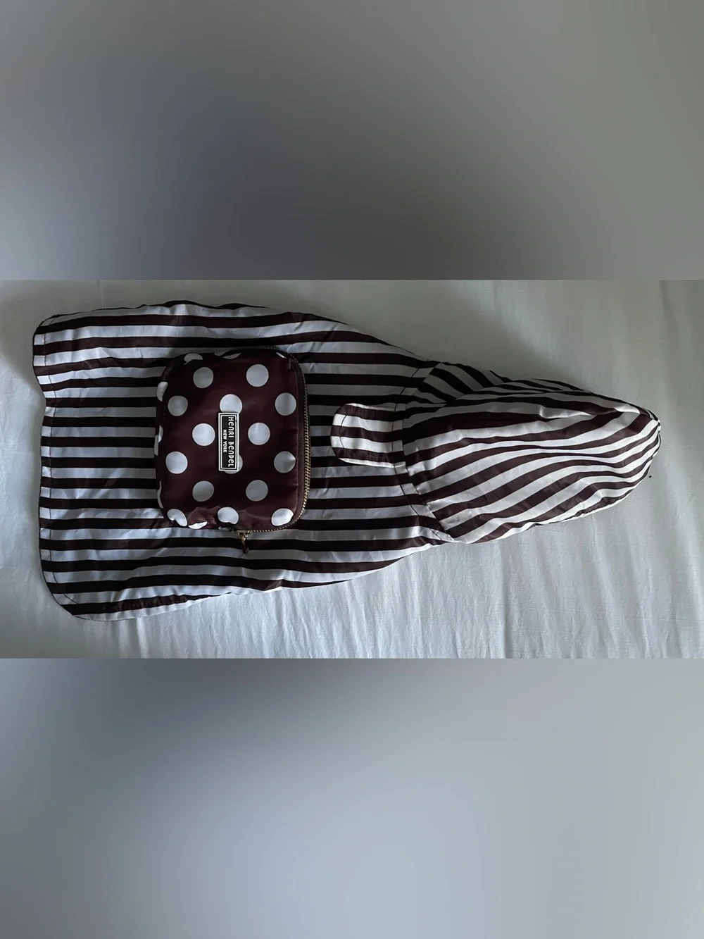 HENRI BENDEL BROWN & WHITE STRIPED FLANNEL LINED HOODED DOG RAIN COAT W/ POCKET